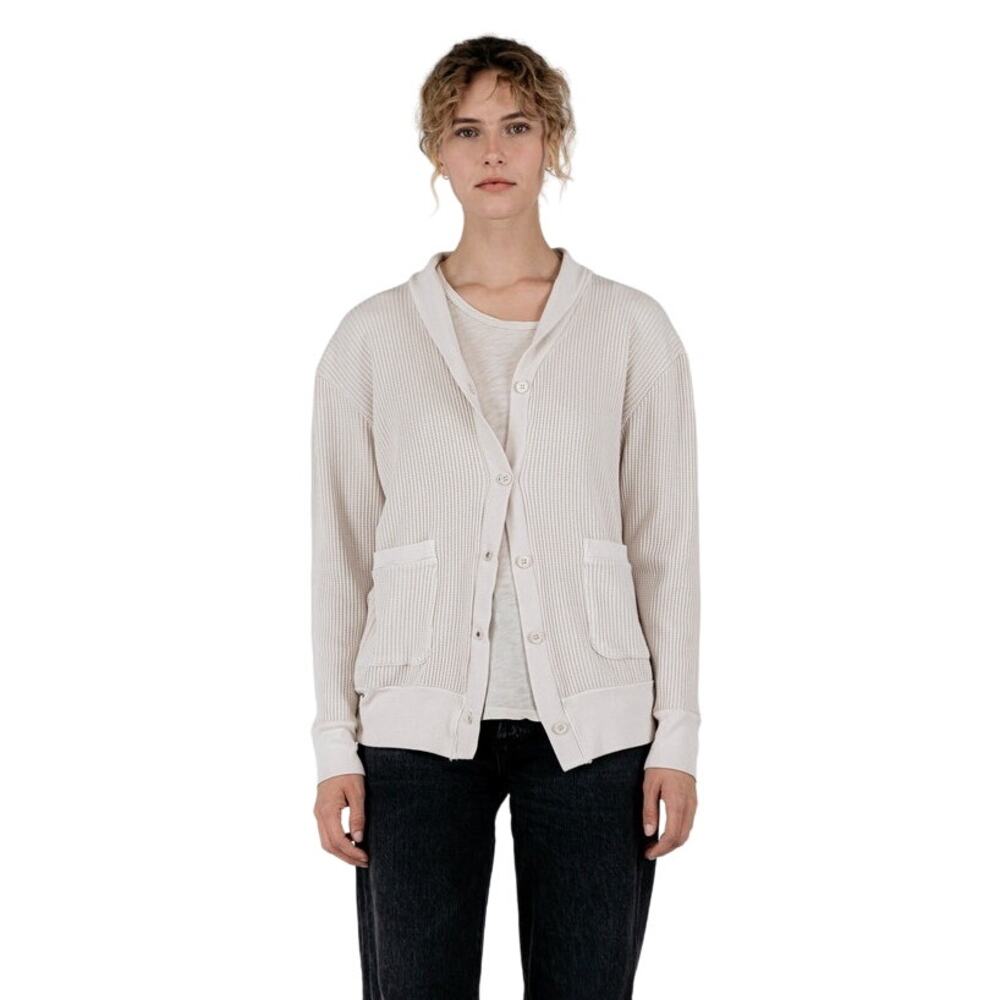 Stateside Luxe Thermal Grandpa Cardigan Waffle Knit Pockets Cotton Cozy Stone XS